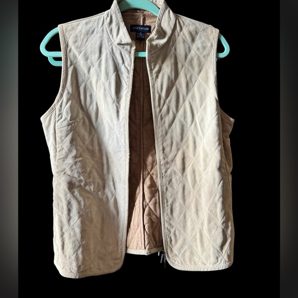 Ann Taylor Tops - Ann Taylor  leather Beige Quilted  Vest